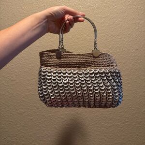 Handmade Stylish Silver and Tan Crochet Handbag